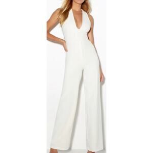 LULU'S sz S Thinking Out Loud White Backless Straight Leg Jumpsuit B69